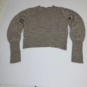 Express Ladies Small Crop Top Sweater puff sleeves tan